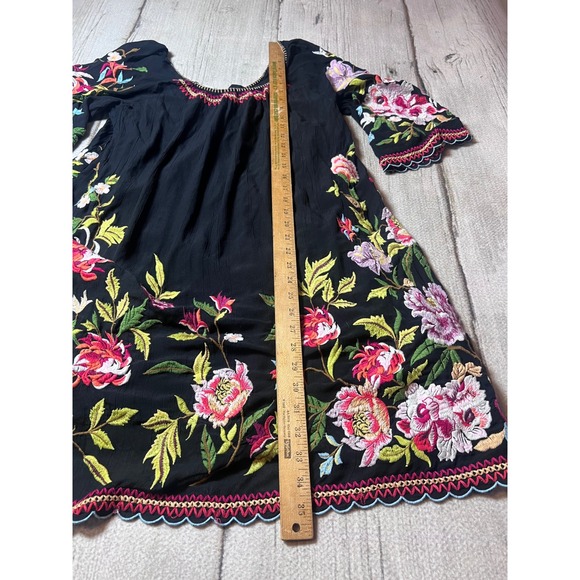Sundance Tunic Dress Womens Large Black Floral Embroidered Boho Cottagecore L - Picture 6 of 8